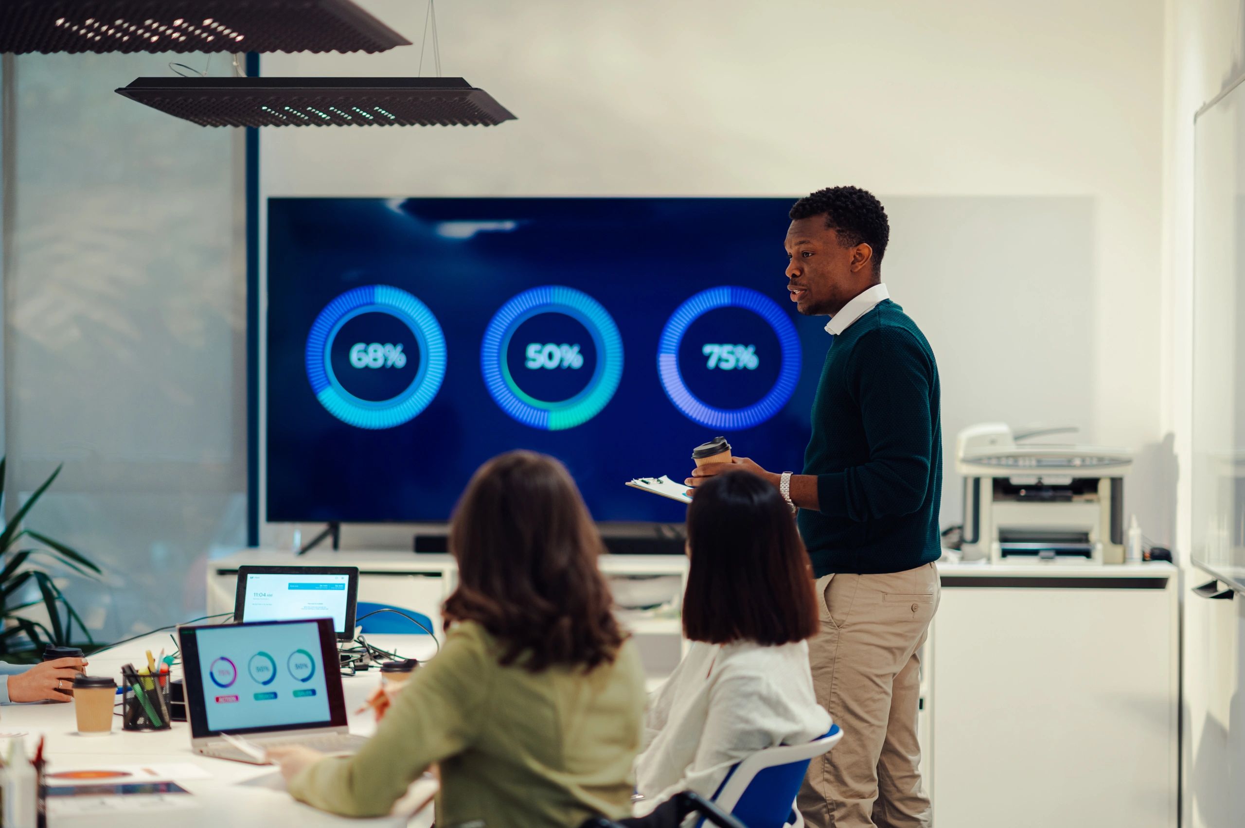 Business team leader presenting strategy in a modern boardroom